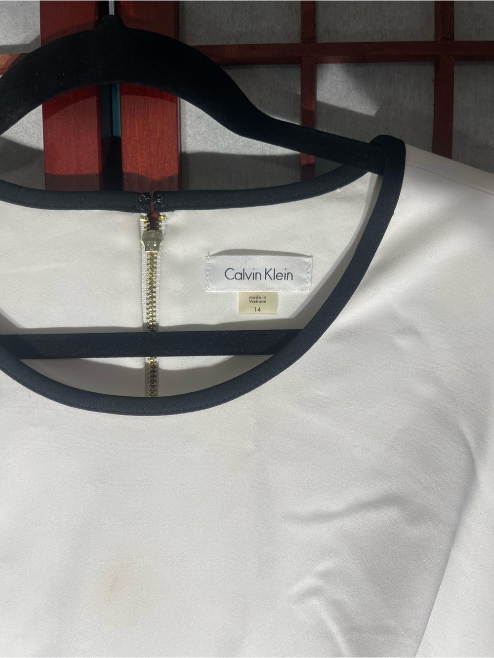 Calvin Klein White Sleeveless A-Line Midi Dress with Black Trim - Picture 2 of 3